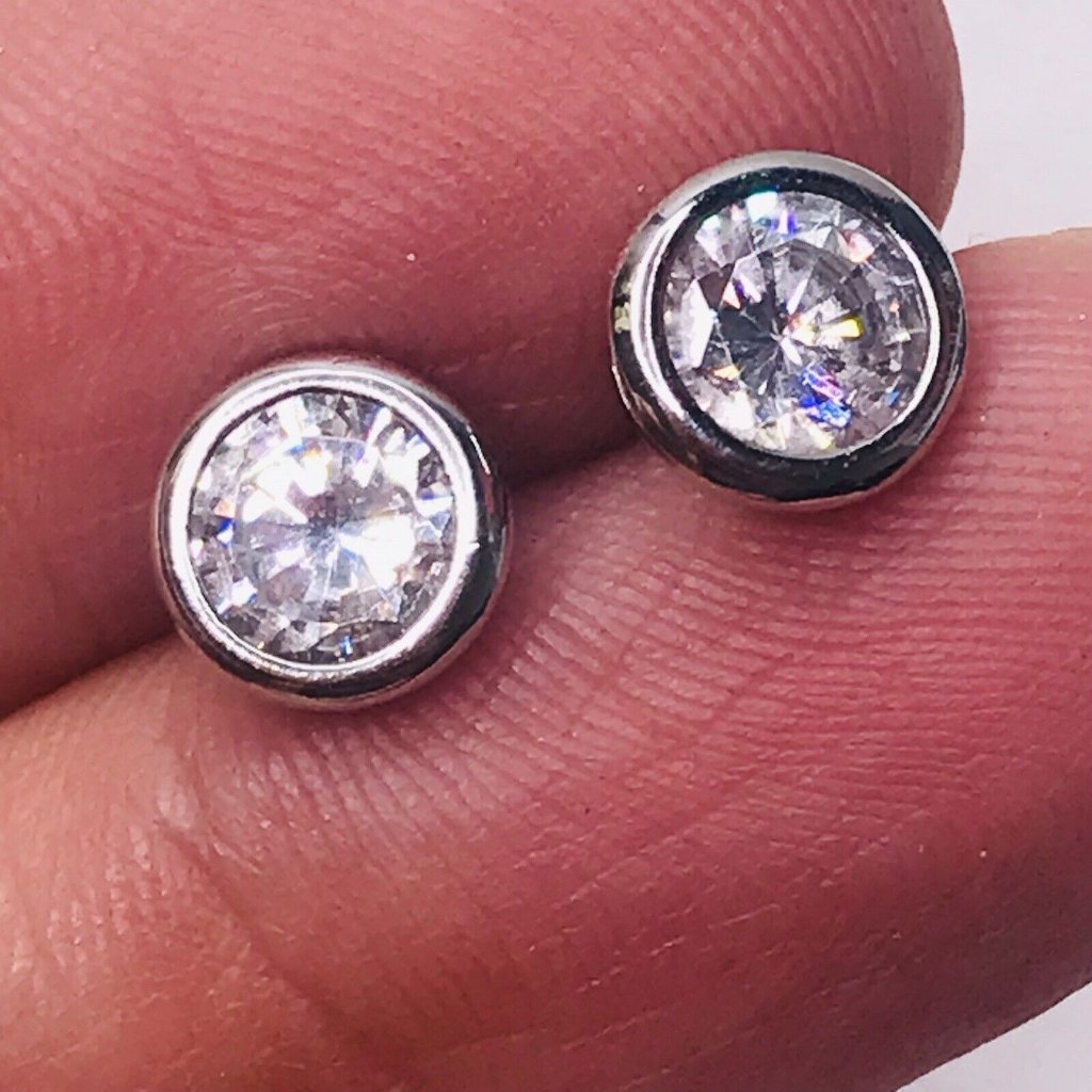 Kjl Earrings Silver Tone Post Stud Cubic Zirconia Signed Kenneth Jay Lane